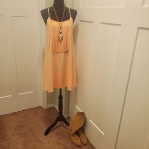 Peach mini dress with fringe detail
